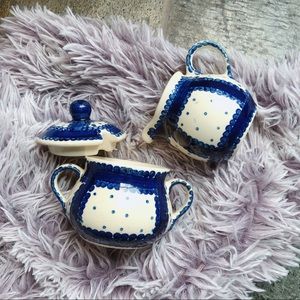 Blue German cream and sugar set